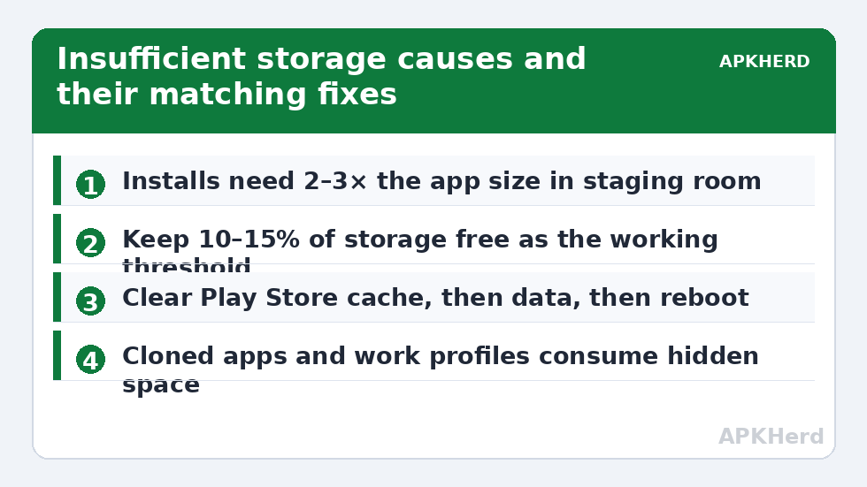 Insufficient storage causes and their matching fixes